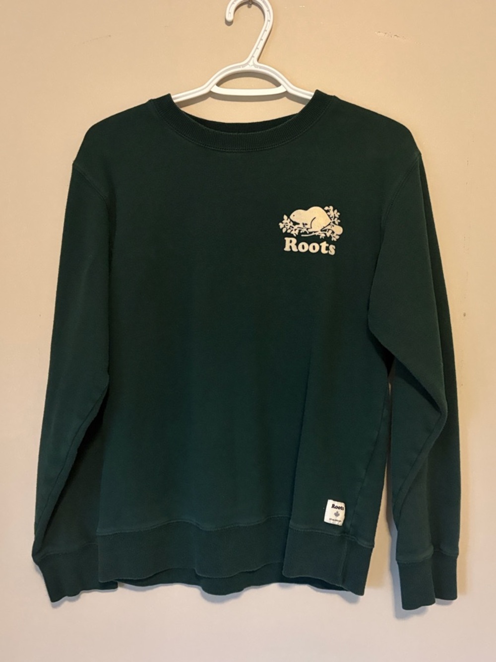 Roots women’s Dark Green Crewneck Sweatshirt with Cream Logo